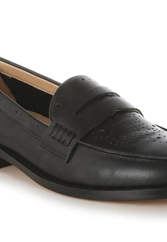 Perforated Low Heel Loafers