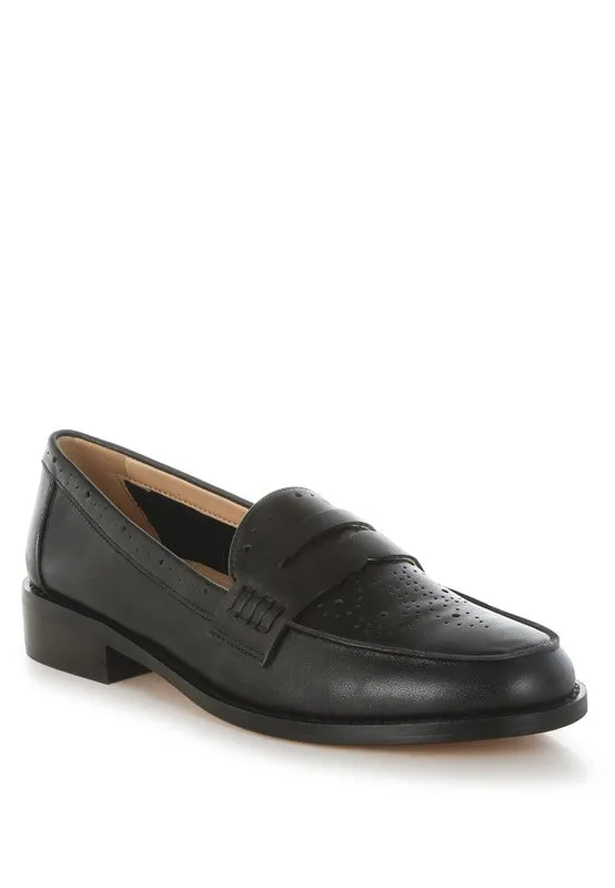 Perforated Low Heel Loafers