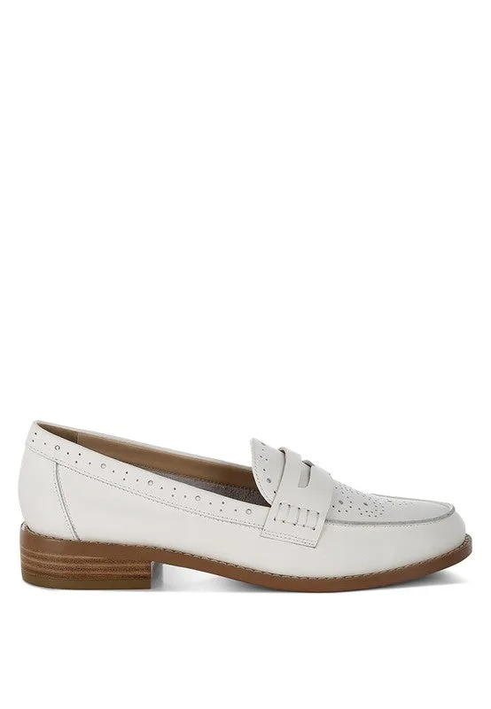 Perforated Low Heel Loafers