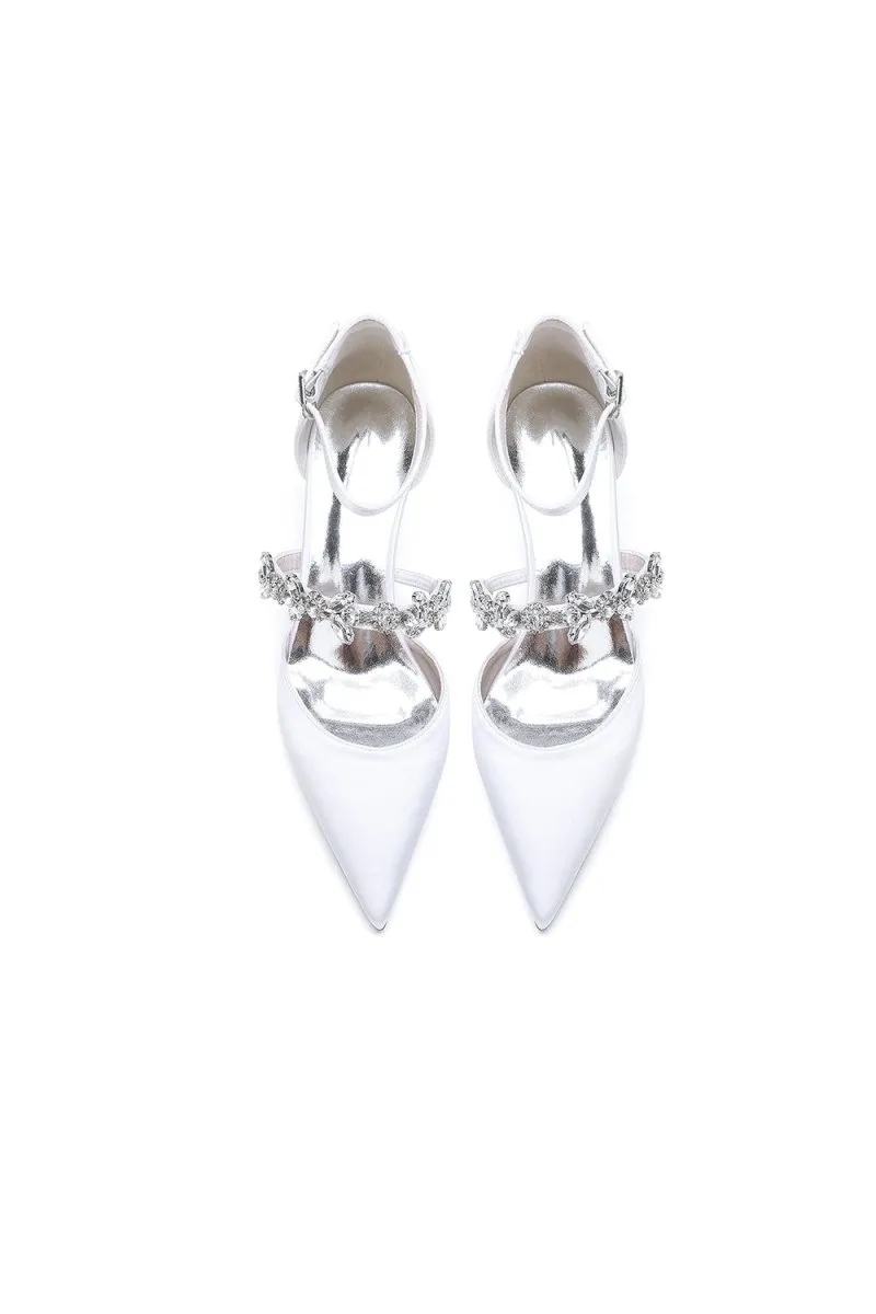 Pointed Toe Rhinestone Ankle Straps High Heels