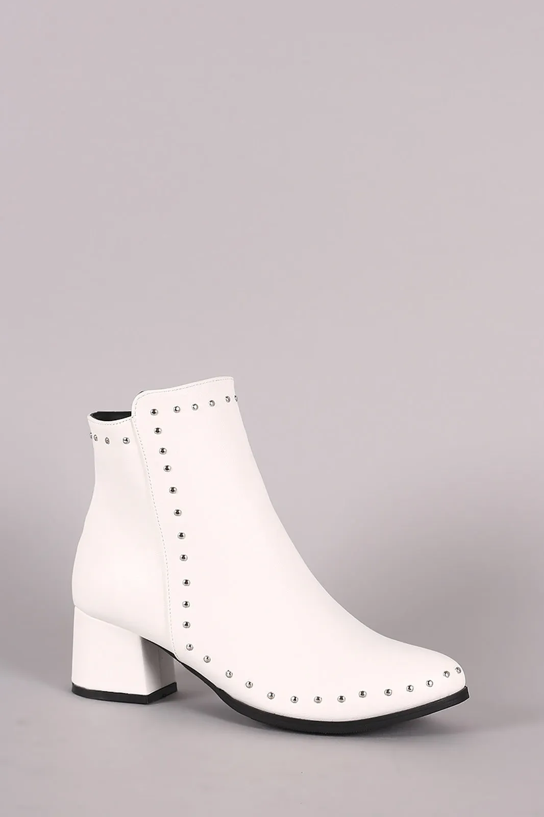 Qupid Studded Almond Toe Block Heeled Ankle Booties