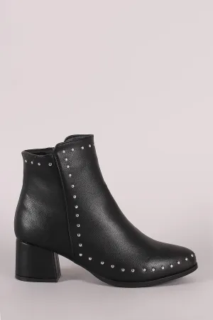 Qupid Studded Almond Toe Block Heeled Ankle Booties