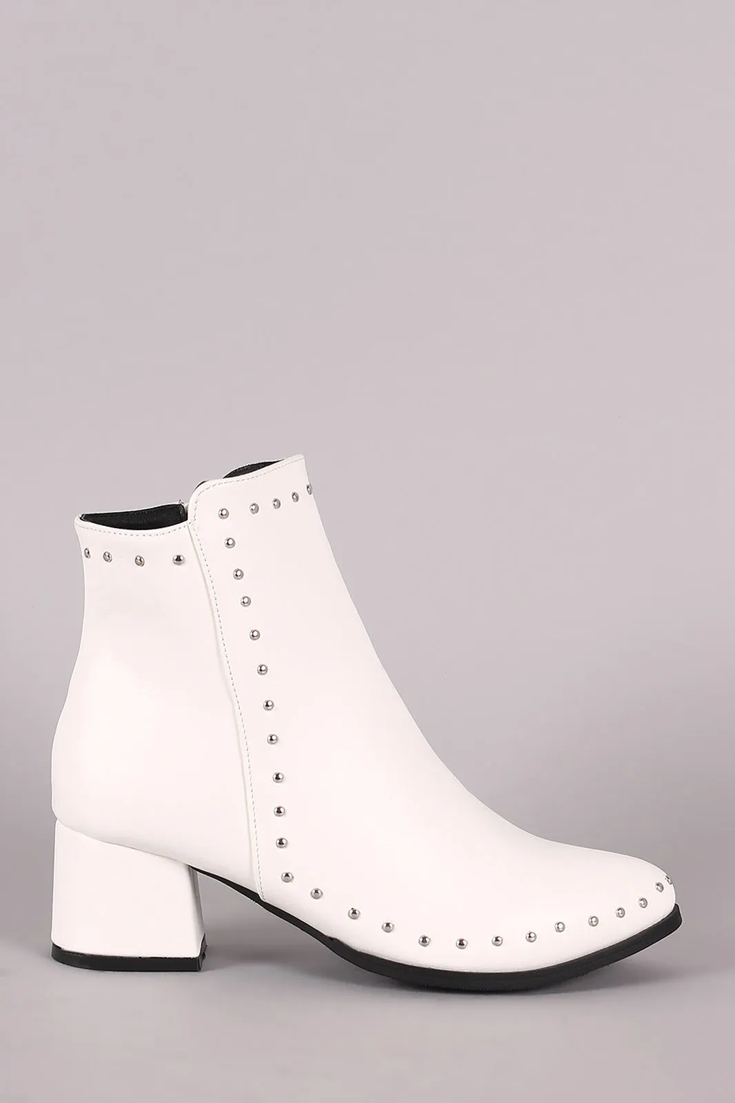 Qupid Studded Almond Toe Block Heeled Ankle Booties