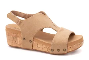 Refreshing Camel Suede Wedge Sandals