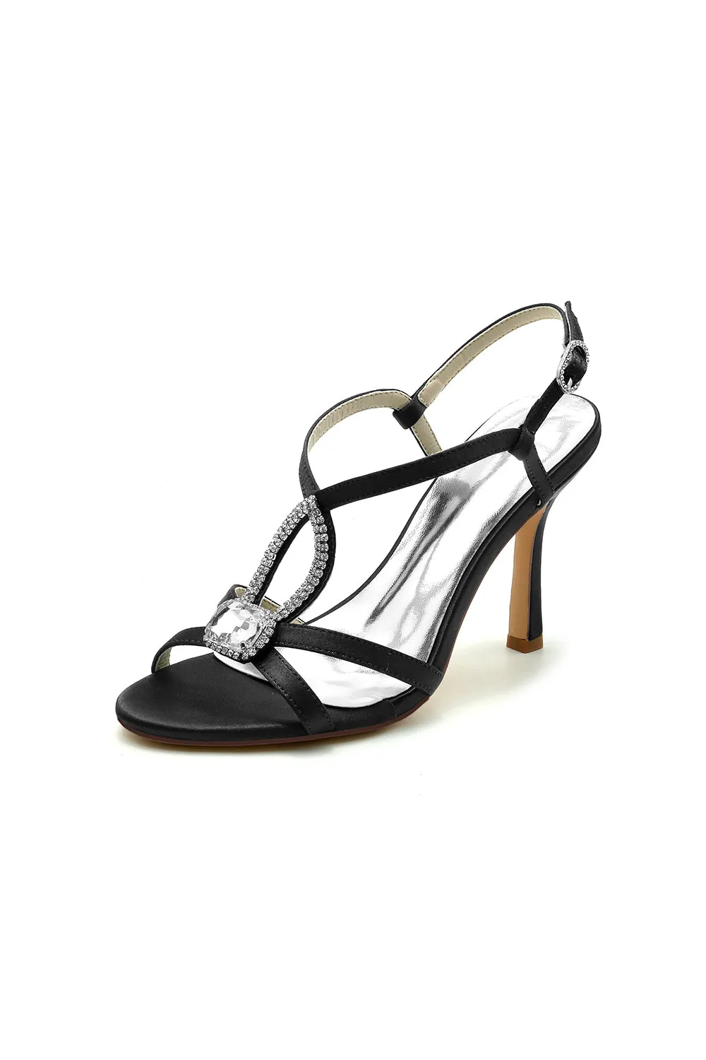 Rhinestone Satin Open Toe High Heels