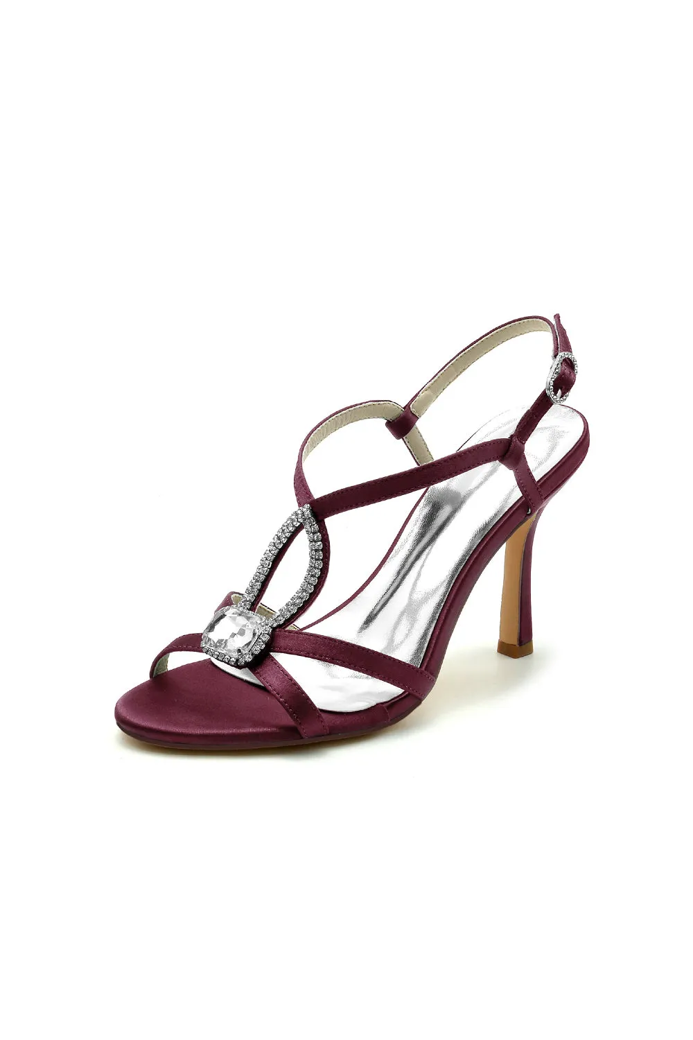 Rhinestone Satin Open Toe High Heels