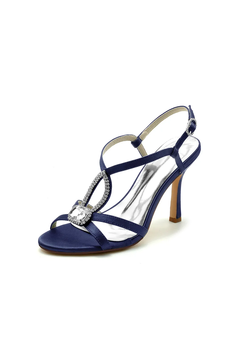 Rhinestone Satin Open Toe High Heels