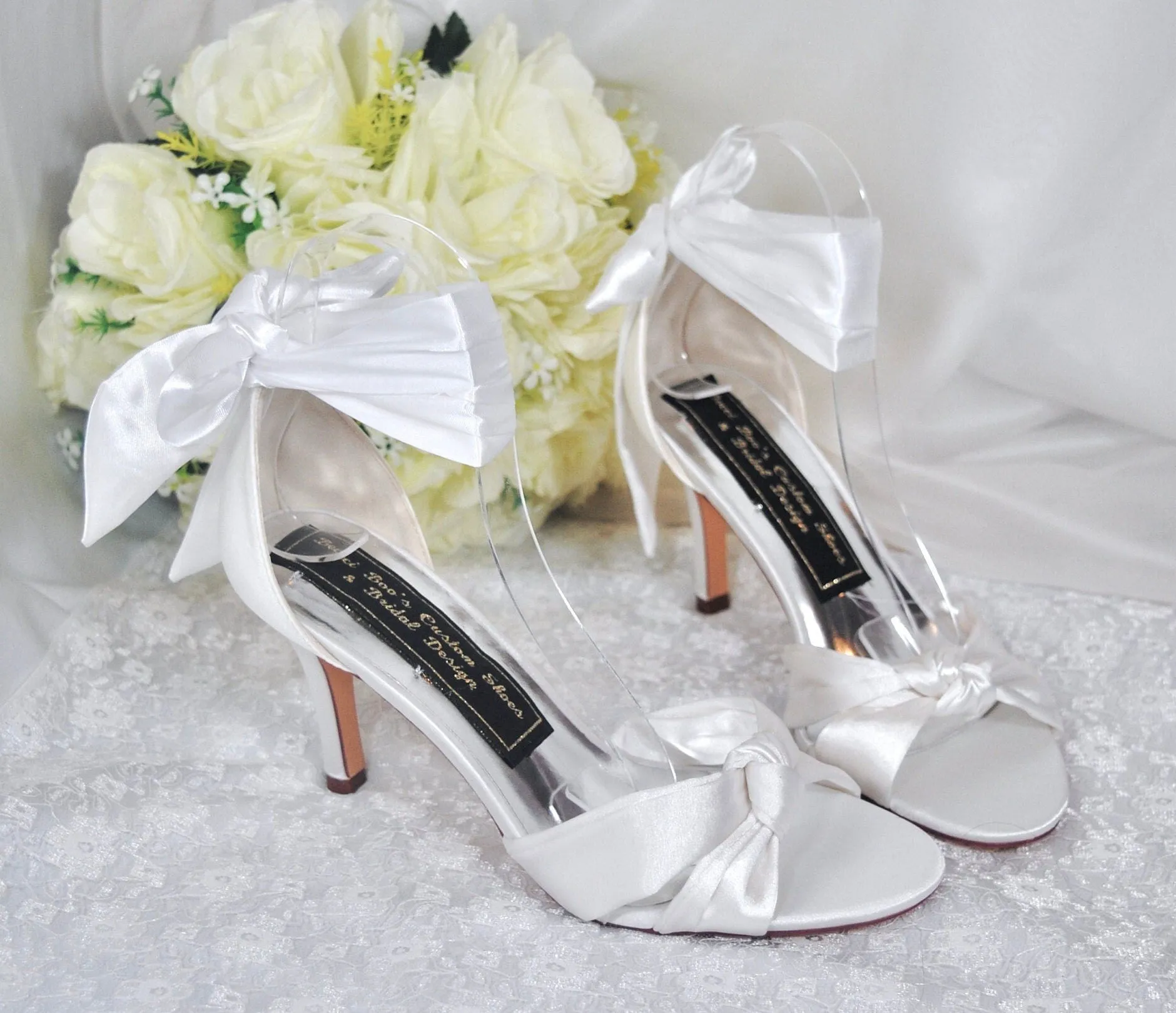 Satin Wedding Shoes with Leg Tie