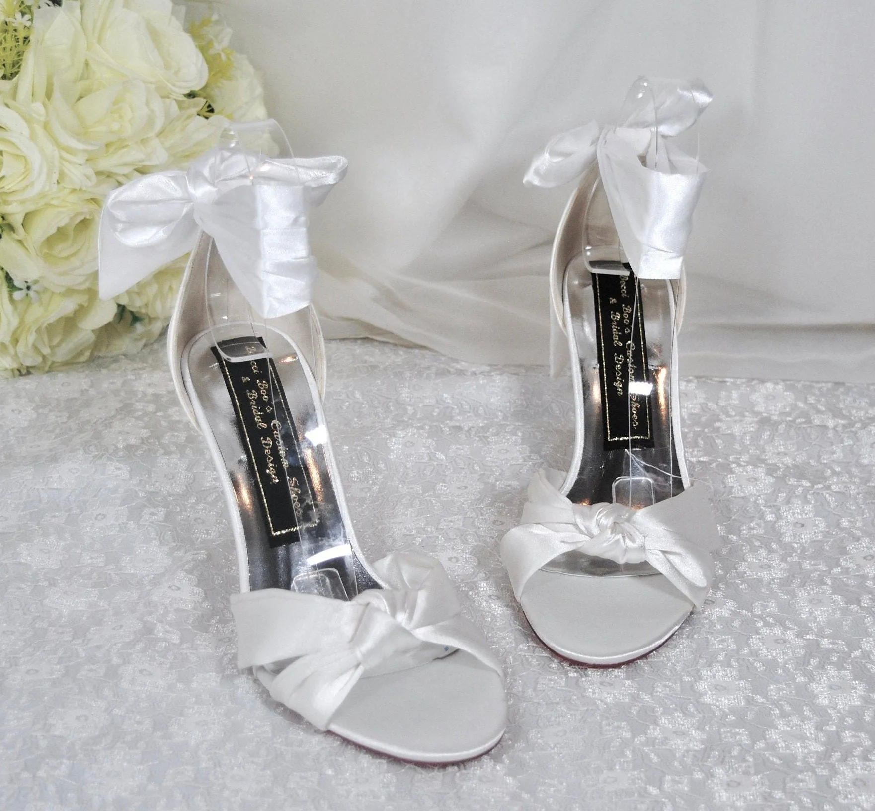 Satin Wedding Shoes with Leg Tie