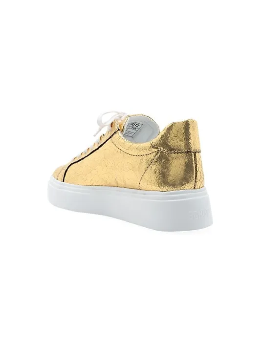 Schutz Raver Metallic Leather Platform Sneakers Ouro Gold Lace Up Sneakers