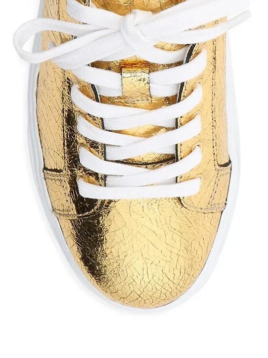 Schutz Raver Metallic Leather Platform Sneakers Ouro Gold Lace Up Sneakers