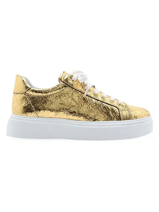 Schutz Raver Metallic Leather Platform Sneakers Ouro Gold Lace Up Sneakers