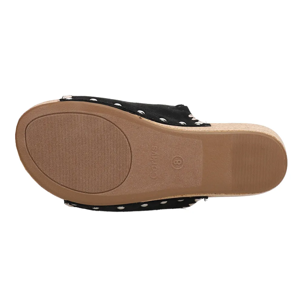 Stitch N Slide Studded Embroidered Wedge Sandals