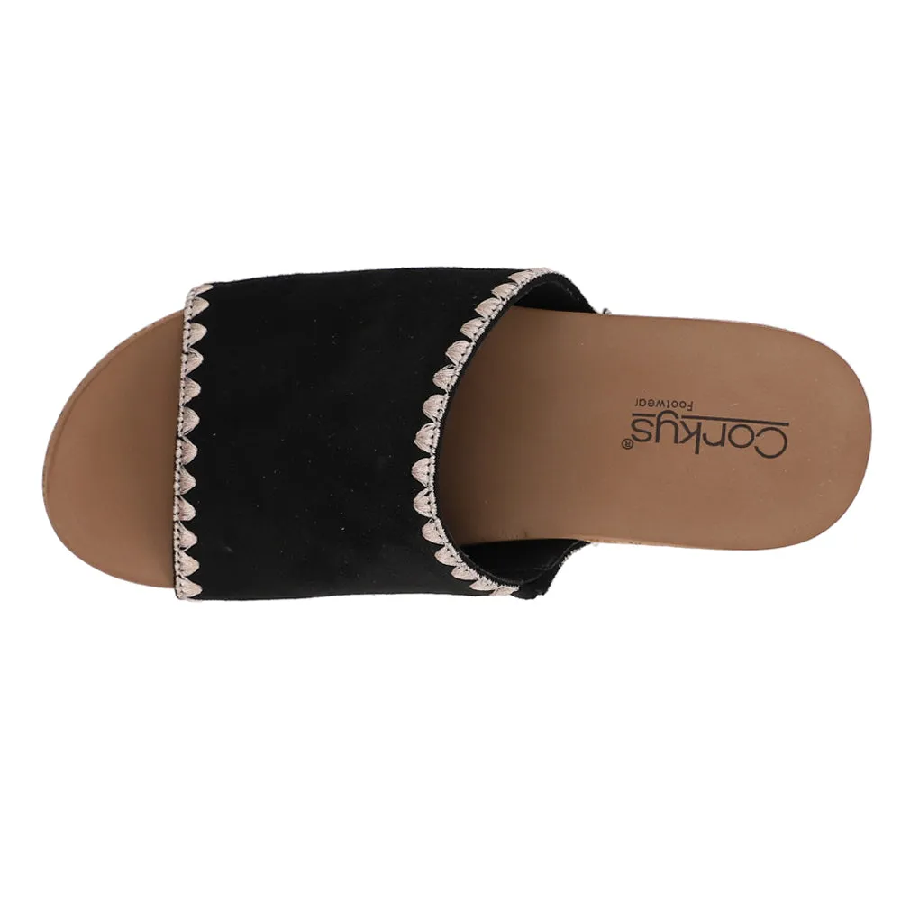 Stitch N Slide Studded Embroidered Wedge Sandals