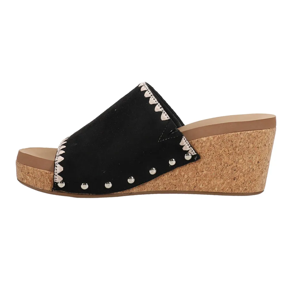 Stitch N Slide Studded Embroidered Wedge Sandals