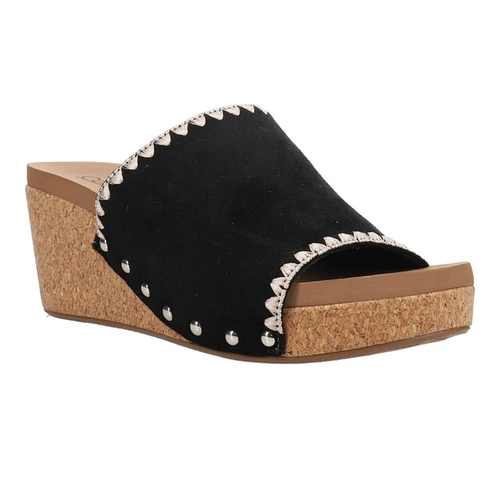 Stitch N Slide Studded Embroidered Wedge Sandals