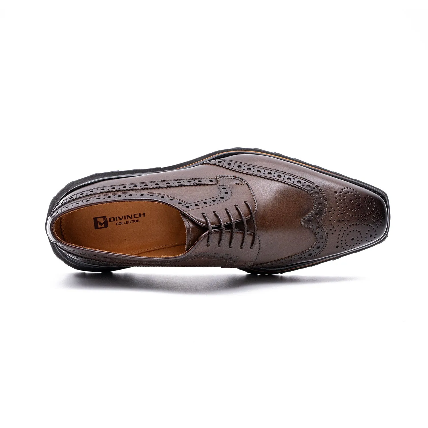 Thick-soled calfskin formal brogue derby shoes coffee