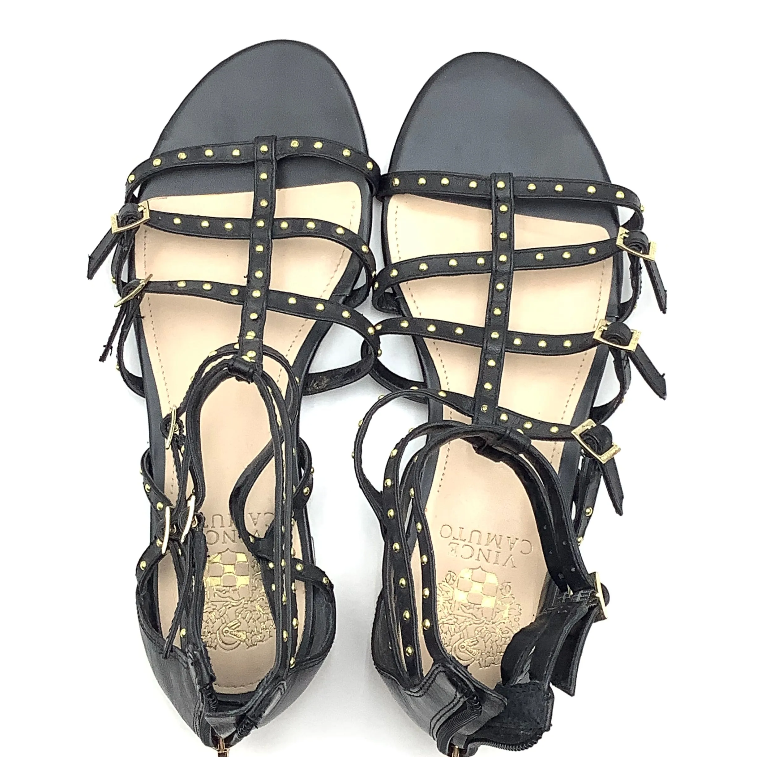 Vince Camuto Black Gladiator Gold Studded Sandals Size 6
