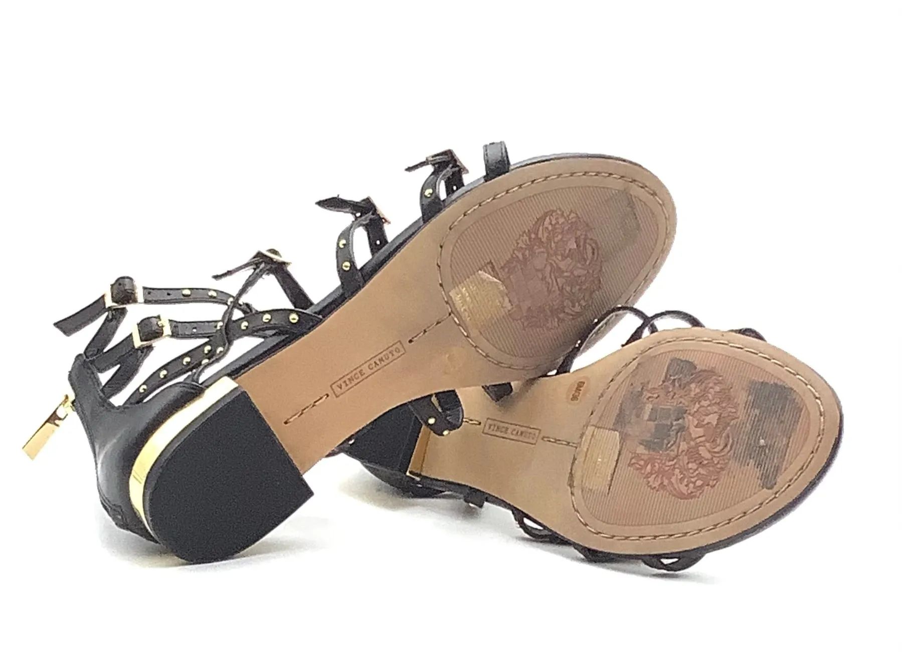 Vince Camuto Black Gladiator Gold Studded Sandals Size 6