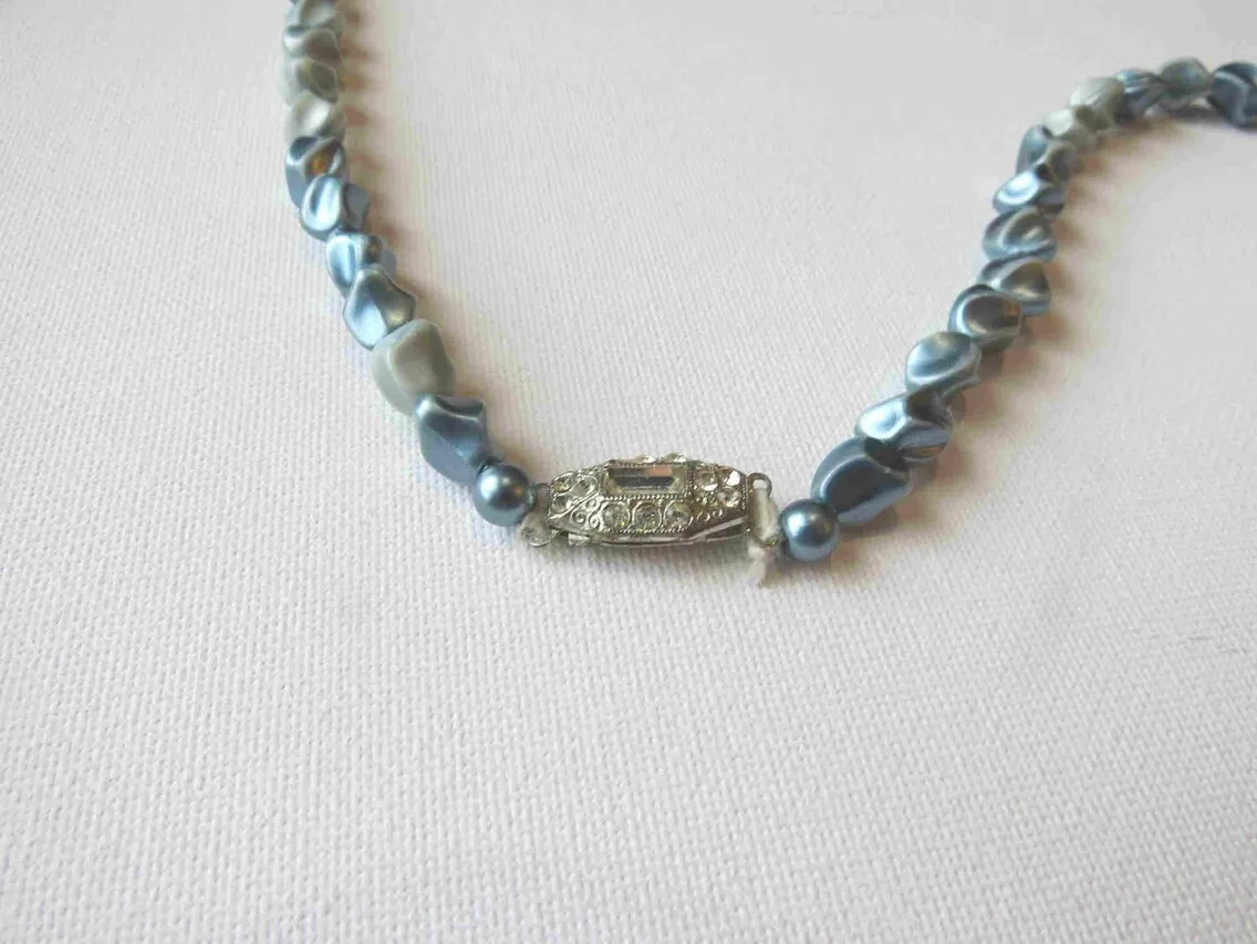 Vintage Long Blue Beaded Necklace