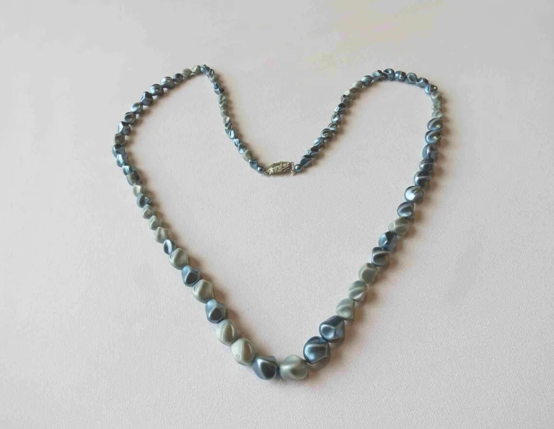 Vintage Long Blue Beaded Necklace