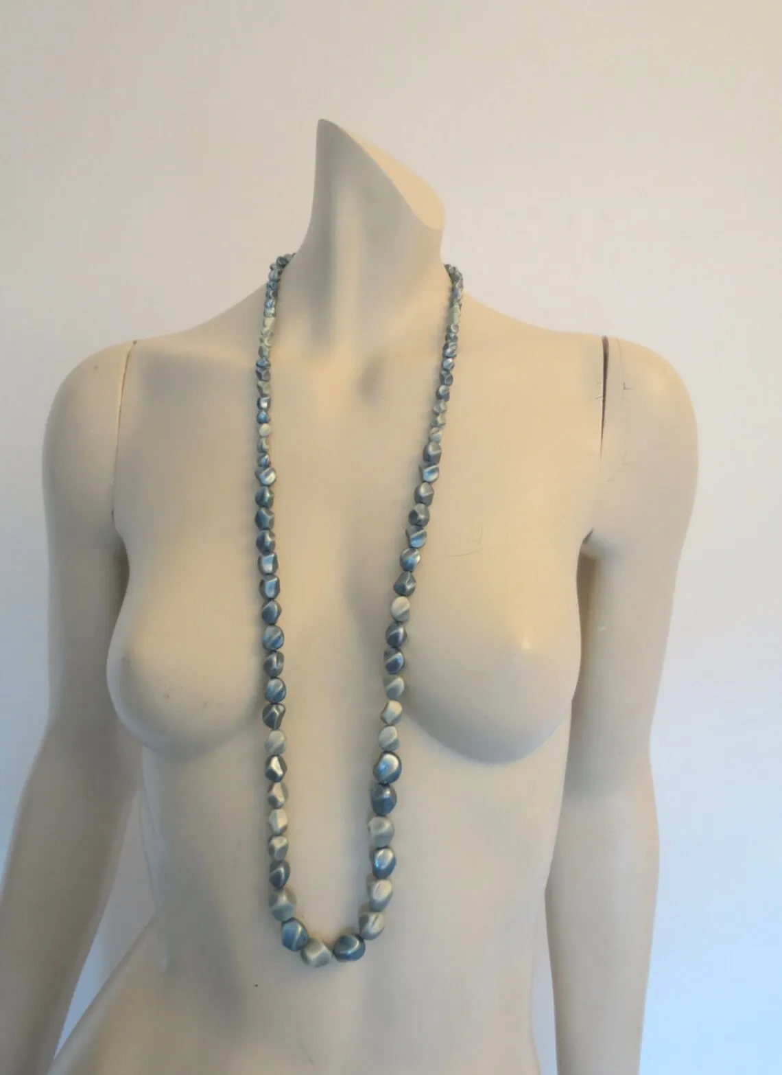 Vintage Long Blue Beaded Necklace