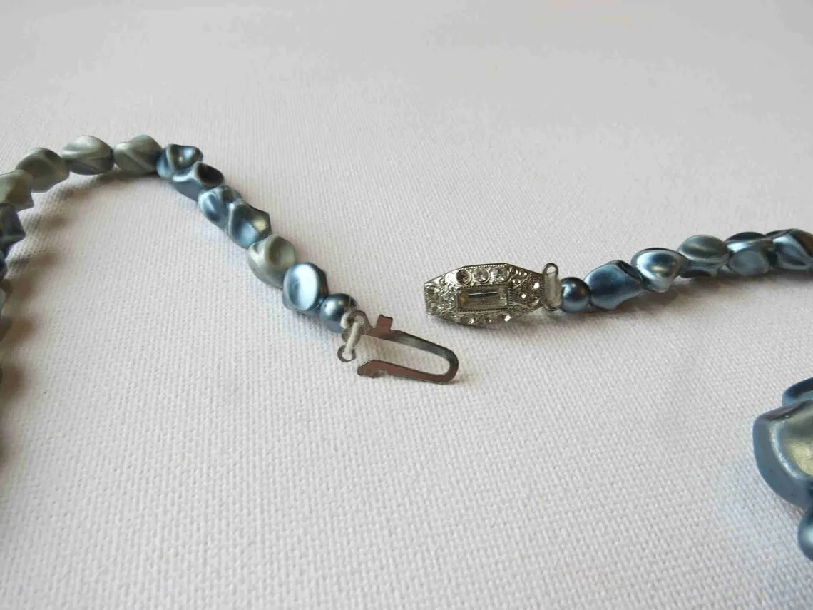 Vintage Long Blue Beaded Necklace