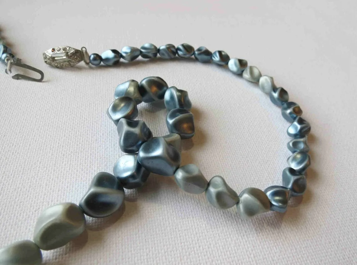 Vintage Long Blue Beaded Necklace