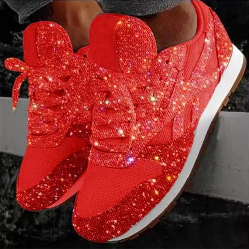 Women Glitter Rhinestone Shiny Crystal Platform Comfy Sneakers