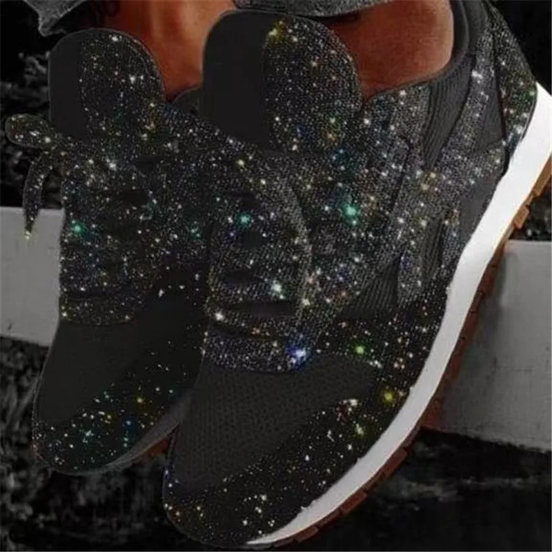 Women Glitter Rhinestone Shiny Crystal Platform Comfy Sneakers