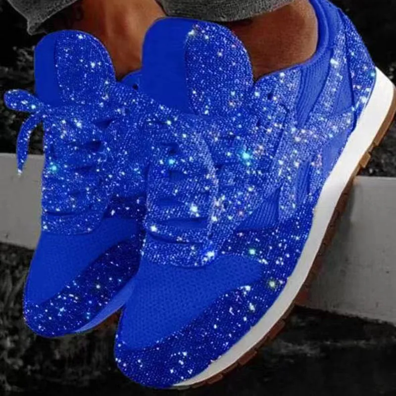 Women Glitter Rhinestone Shiny Crystal Platform Comfy Sneakers