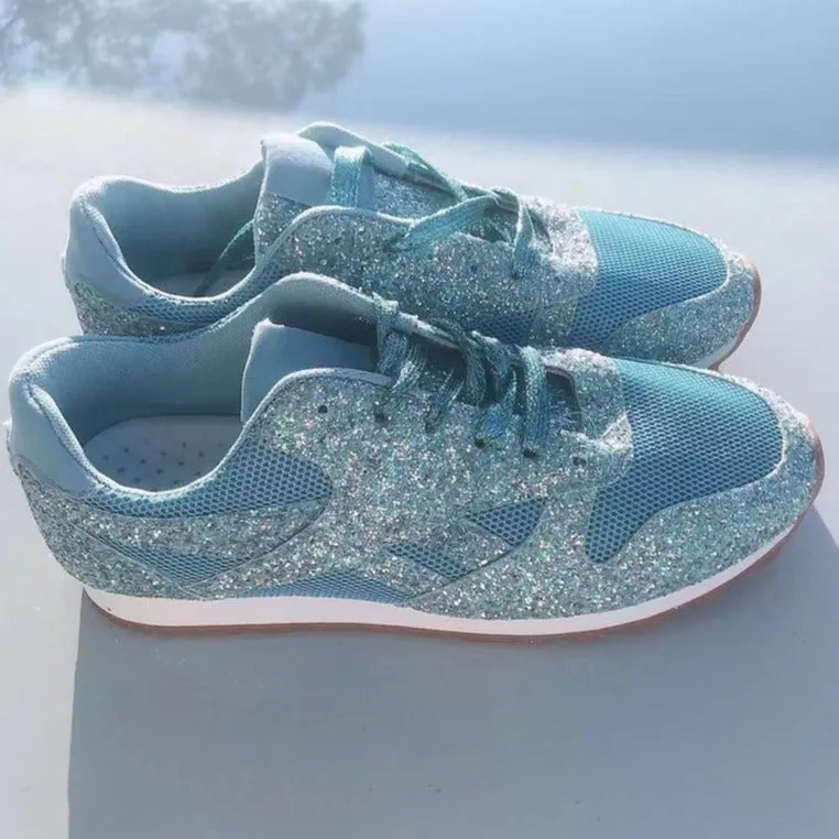 Women Glitter Rhinestone Shiny Crystal Platform Comfy Sneakers