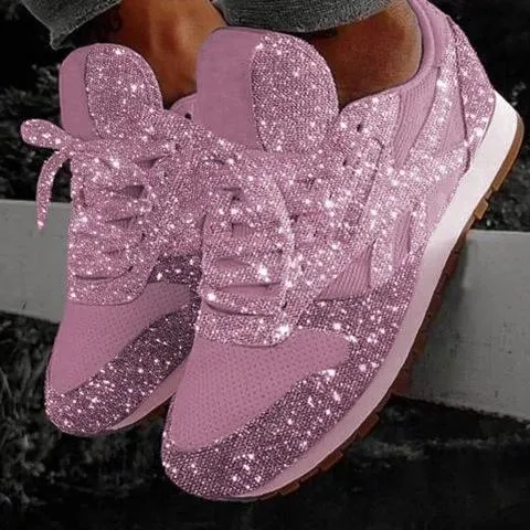 Women Glitter Rhinestone Shiny Crystal Platform Comfy Sneakers